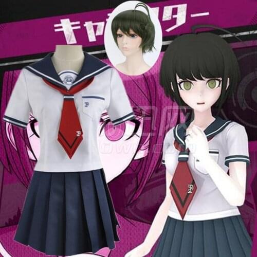 Danganronpa Cosplay costumes Naegi Komaru uniform Womens Skirt / top / tie / Socks / Wig Anime costume JK school uniform