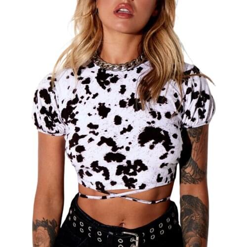 Backless Lace-up T-shirt Summer Women Short Sleeve Crop Tops Casual Female Round Collar Pullover Tees 2021 Sexy Skinny T-shirt