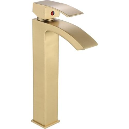 Basin Faucet Brass Sink Mixer Tap Bathroom Hot & Cold Waterfall Faucet Brushed Gold Single Handle Deck Mounted Lavatory Crane