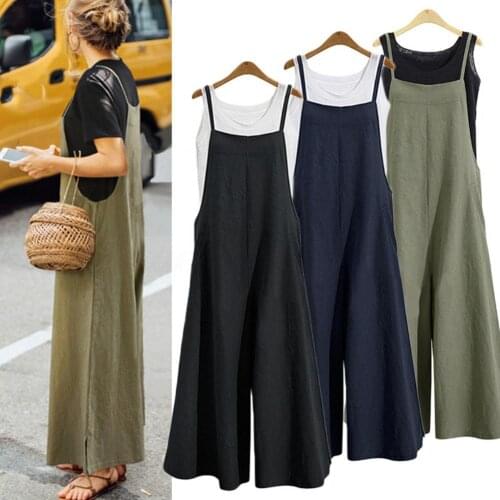 Summer Fashion Solid Color Women Casual Loose Breathable Sleeveless Long Jumpsuit Overalls