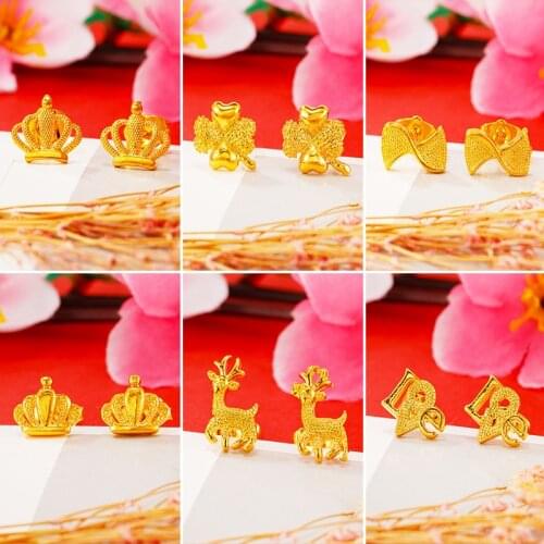 Trendy 24K Gold Stud Earrings for Women Flower Clover Love Crown Korean Earrings Deer Bowknot Earings Fashion Jewelry Wholesale
