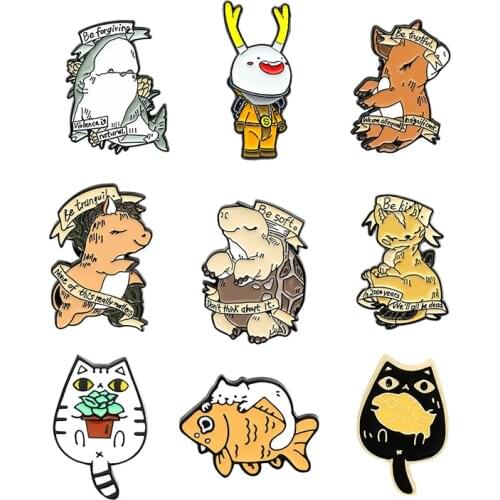 Cartoon snowman antler Enamel Brooch Fun animal banner Lapel Pin cat Horse donkey turtle shark fish Brooches Custom Badge Gifts