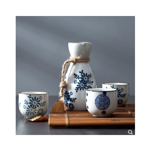 Chinese Zen Ink Style Ceramics White Wine Set Liquor Pot Japanese Sake Gift Wine Set Suit Household Clear Wine Small FlagonLA372