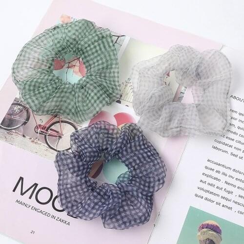 New Arrival Scrunchies Transparent Organza Multicolor Lattice Hair Scrunchies Girls Ponytail Holders Fashion Hair Accessories