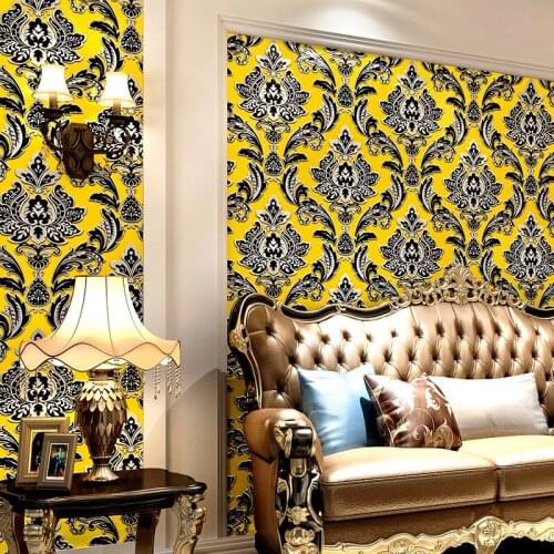 3D European Damascus Wallpaper Golden Bedroom Living Room Engineering Hotel Background KTV Wallpaper