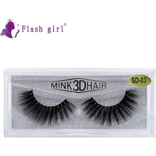 Flash Girl Wholesale SD Series 3D Mink Private Logo Eyelashes Makeup 1Pair 100% Mink Eyelashes