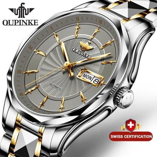OUPINKE Swiss Brand Fashion Mens Mechanical Watches Automatic Luxury Brand Business Tungsten Steel Waterproof WristWatch 3172