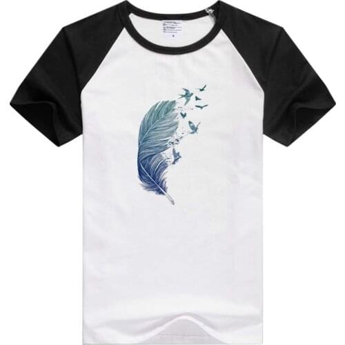 Blue feather short sleeve casual Men Women T-shirt Comfortable Tshirt Cool Print Tops Fashion Tees Novelty GA1029
