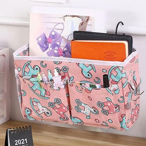 Bedside Hanging Storage Bag Foldable Wall Mounted Sundries Organizer Canvas Bedroom Wardrobe Hanging Pocket Home Organizer