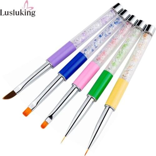 Nail Art Pen Brush Rhinestone Acrylic Liner Flat Round Painting Carving Metal Drawing Crystal UV Gel Tips Design Manicure Tool