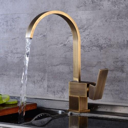 Kitchen Faucet Brass Cold Hot Water Tap Sink Faucet Vegetable Washing Basin Sink Mixer 360 Degree Rotating Antique Bronze Faucet