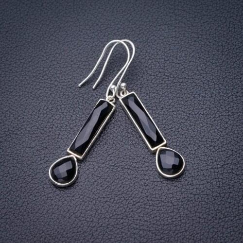 StarGems Natural Black Onyx Handmade 925 Sterling Silver Earrings 2" D6980