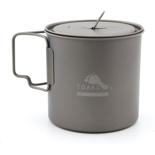 Titanium Cup Picnic Pot Outdoor Tableware Camping Cup Picnic Water Mug of Coffee Tea With Lid Fold Handle 650ml POT-650-L