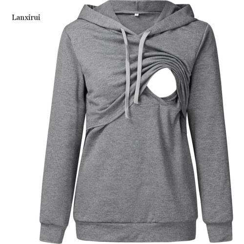 Hoodies Maternity Long Sleeve Hooded Nursing Tops Casual Solid Breastfeeding Pullover Sweatshirt Embarazada Maternity Hoodie