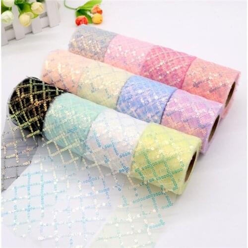 6cm 10yards Glitter Sequin Tulle Ribbon Shinny Embroidered Mesh Ribbon DIY Handmade Tutu Poms Sewing Crafts Supplies