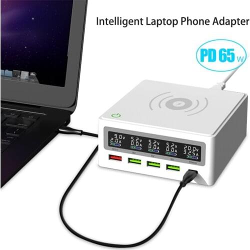 Universal Qi Wireless Charger 4 USB Ports QC 3.0 Fast Charger 20V 3.25A 65W USB Type C Adapter for Macbook for Lenovo Laptops