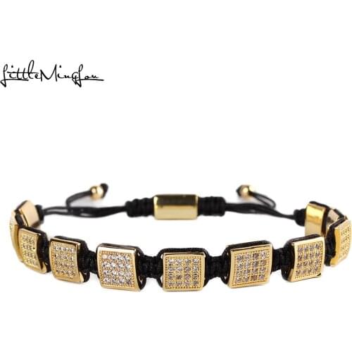 High Quality wrist wear Luxury men Bracelet armband Pave cubic zirconia Square Charm Macrame braided Bracelets for Men Jewelry