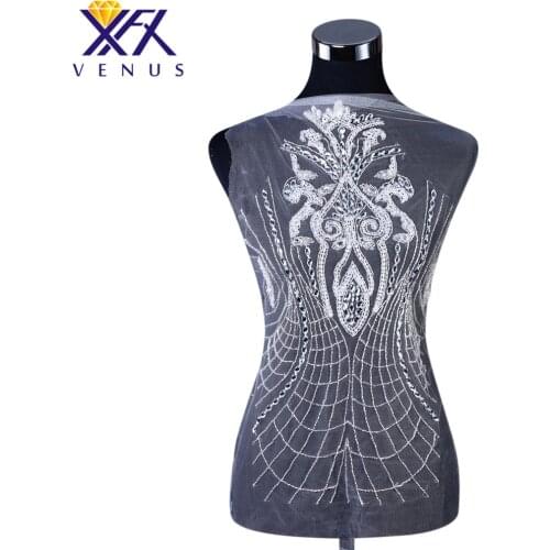 XFX VENUS 1 PC Rhinestones Beads Applique Crystals Decorative Patches Bridal Silver Trim Patch for Evening Prom Dress
