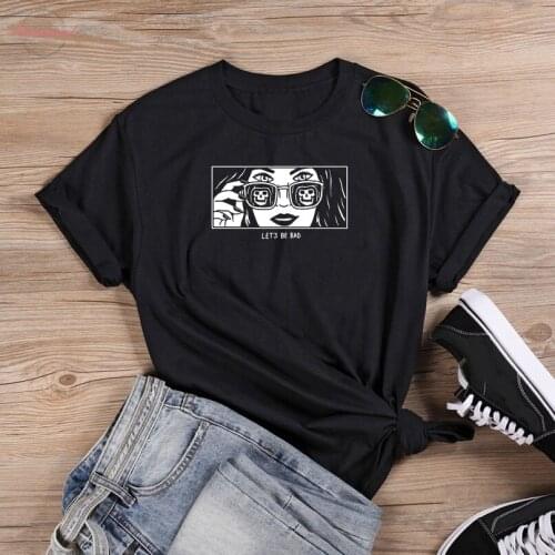 Lets Be Bad Gothic skull t-shirt women 100% Cotton funny graphic grunge tumblr hipster quote Fashion unisex tee top fit tshirt