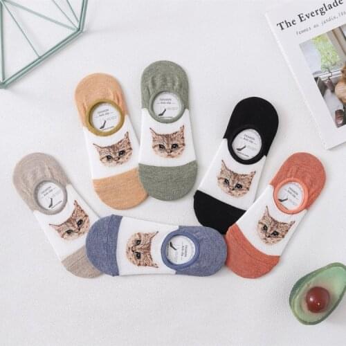 Women New Cartoon Cute Cat Pattern Socks Summer Autumn Crystal Silk Socks Ultrathin Transparent Low Ankle Socks Dropshipping Sox