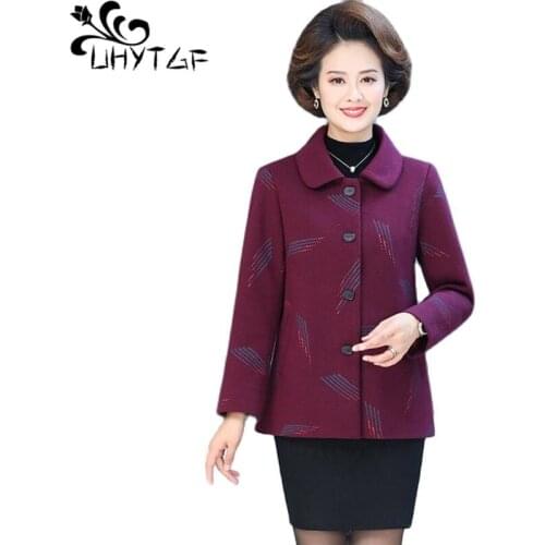 UHYTGF Womens Spring Autumn Trench Coat Middle-Aged Elderly Mother Casual Short Outerwear Loose 5XL Plus Size Windbreaker 1779