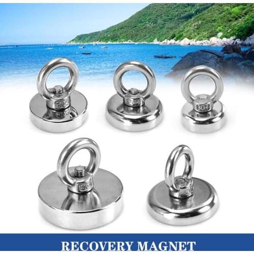 1PC Neodymium Magnet Powerful Lifesaving Hook Marine Magnets Fishing Holder Mount Pot With Ring Super Strong Round Search Magnet
