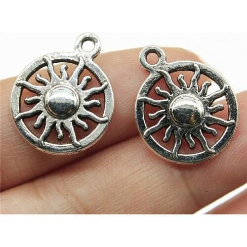 10pcs 16mm Pendant Sun Round Round Sun Charm Pendants For Jewelry Making Antique Silver Color Sun Pendants