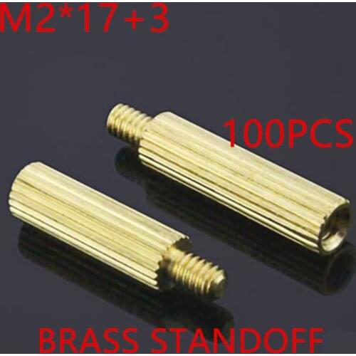 100pcs M2 x 17+3 M2*17mm male to female brass standoff round spacer