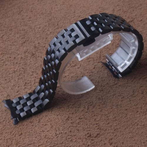 16mm 18mm 20mm 22mm 24mm Stainless Steel Watchband Strap Curved end Wristwatch Accessories solid Link Bracelet Black Watch band