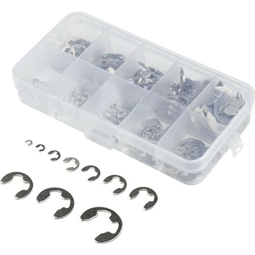 200Pcs Stainless Steel E-Clip Washer Assortment Kit Buckle-shaped Split Washers Retaining Ring Fastener Hardware Accessories