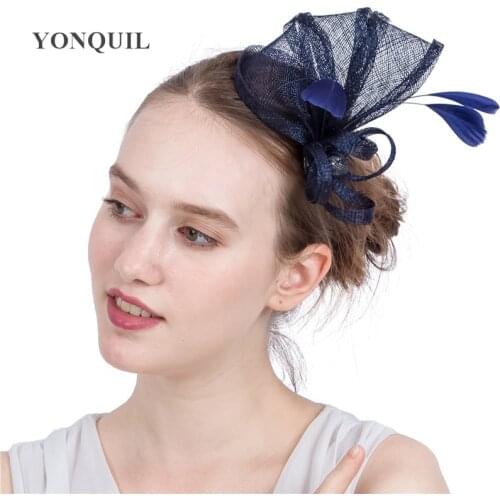 21 Colors Bridal Wedding Small Hats Fascinators For Woman Black White Party Sinamay Feather Headdress With Hair Bands