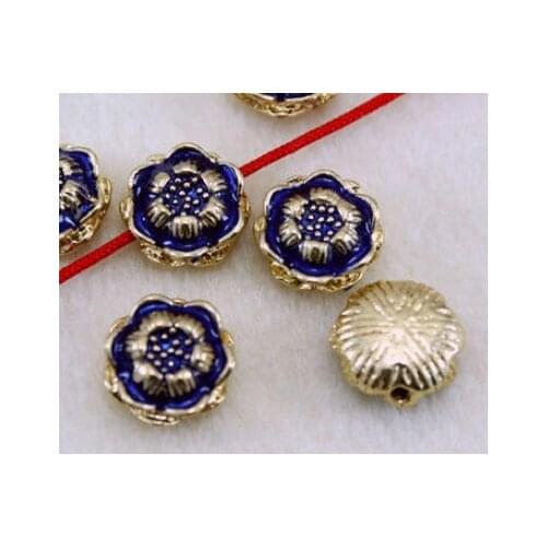 5pcs Buddhist beads accessories blue gilt gold dripping oil Plated Findings For Bracelet spacer Jewelry Making DIY fdg5s