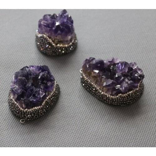 5pcs per Lot Purple Crystal Necklace Pendant, Top Drilled Nugget Gems Stone Chunks, DIY Fashion Women Jewelry Making Beads