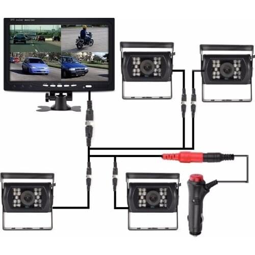 OHANEE 7" TFT LCD Car Monitor Display DC 12V-24V And 4 Pin IR Night Vision Rear View Camera for Bus Truck RV Caravan Trailers