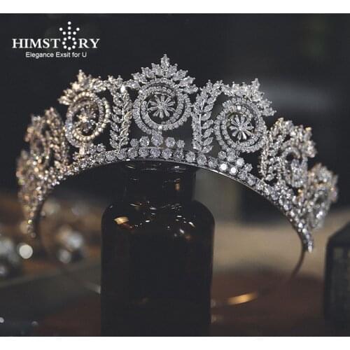 HIMSTORY Retro European Pageant Crowns Full Cubic Zirconia Tiaras Bride Birthday Quinceanera Headpiece Wedding Hair Accessorie