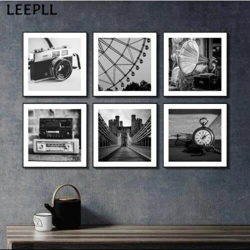 Black And White Retro Photo Wall, Landscape Picture, Phonograph, Pocket Watch, Posters And Prints, Canvas Paintings, Home Decor