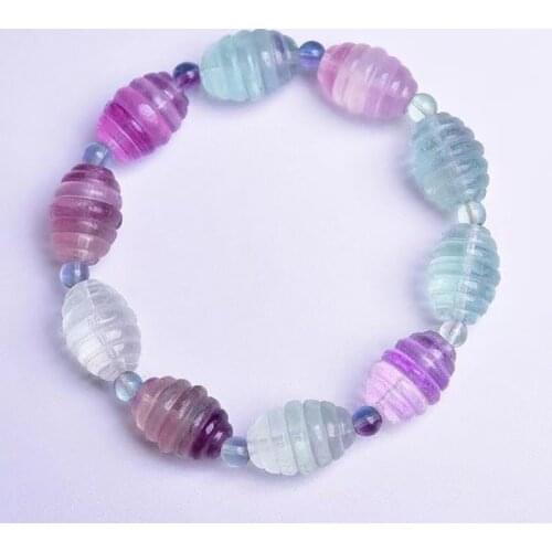 Color Natural Fluorite Stone Bracelets Rice Shape Beads Bracelet Lucky for Women Girl Refreshing Summer Jewelry JoursNeige