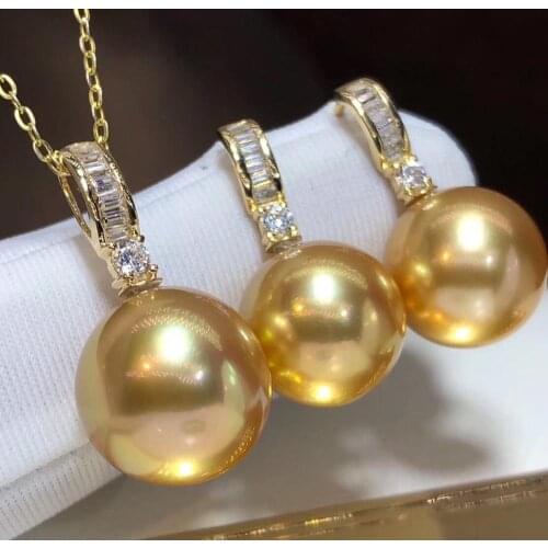 D203 Fine Jewelry 18K Gold Natural Ocean Sea Golden Pearls 7-11mm Females Jewelry Sets for Women FIne Jewelry Sets