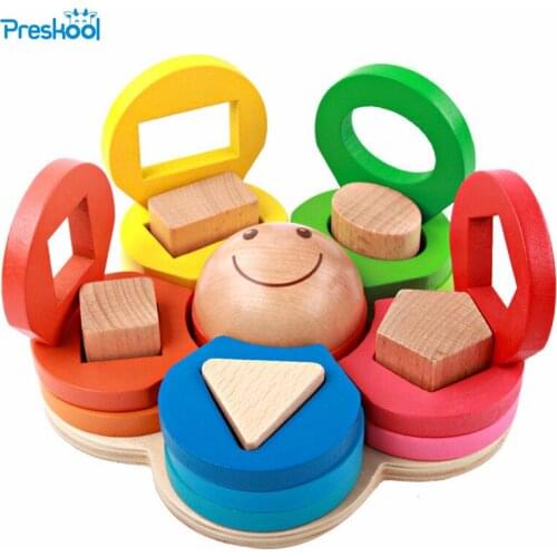 Childrens wooden toy shape string baby toy geometry hold baby intelligence building early teach 1-5 years old