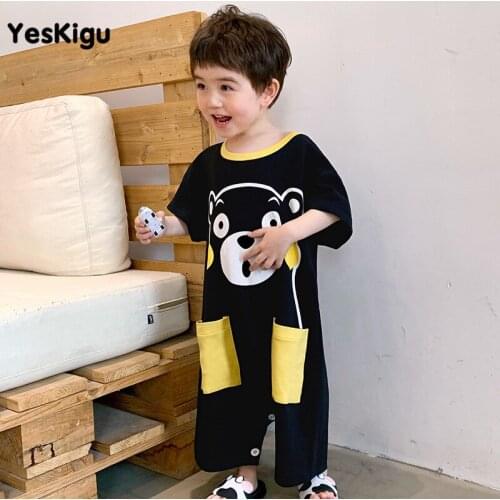 Children Pajama jumpsuits Boys Girls Short Sleeve One-piece Pyjamas Cartoon Kumamoto Cute Sleepwear Party Korean Child Leisure