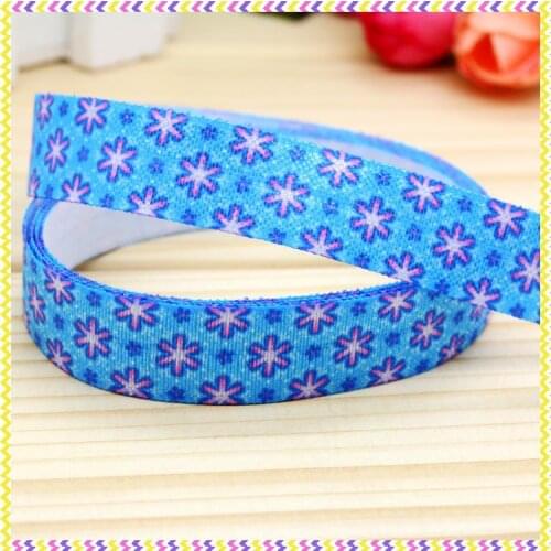 DHK 5/8'' 5yards Fold Over Elastic FOE snowflake printed headband headwear hair band diy decoration OEM Wholesale C364