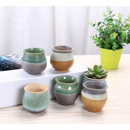 New Style Ceramic Bubble Glaze Thumb Flowerpot Mini Succulent Plants Flower Pot Pocelain Bonsai Pot with a Hole Home Garden