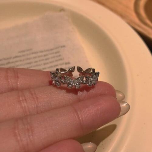 Boho Full Crystal Butterfly Rings for Women Girls Zircon Open Adjustable Knuckle Finger Ring Wedding Elegant Party Jewelry Gifts