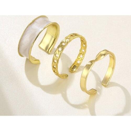 New Punk 3pcs/set Rings White Enamel Round Metal Ring Sets Geometric Twist Open Adjustable For Women Girl Jewelry Gifts