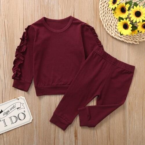 MUQGEW Newest Children Set 2021 Baby Girls Long Sleeve Outfits Solid Frill Tops Solid Pants Toddler Kid Pajamas Outfits conjunto