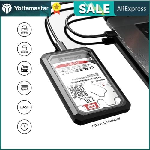 Yottamaster 2.5" Hard Drive Enclosure, USB 3.1 Gen1 to SATA III 6Gbps USB C HDD Enclosure for 2.5'' SATA 7mm-9.5mm HDD/SSD-[DF2]