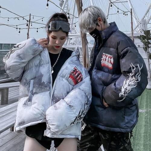 Unua amo 2021 Winter Jacket Female Fashion Hip-hop Style Tie-dye Gradient Print Design Couple Wear Oversized Bubble Coat Women