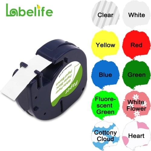 Labelife 91201 Compatible 12mm*4m Black on White Dymo Letratag Plastic Tape LT91331 LT91201 12267 18769 18771 for LT-100H LT-100