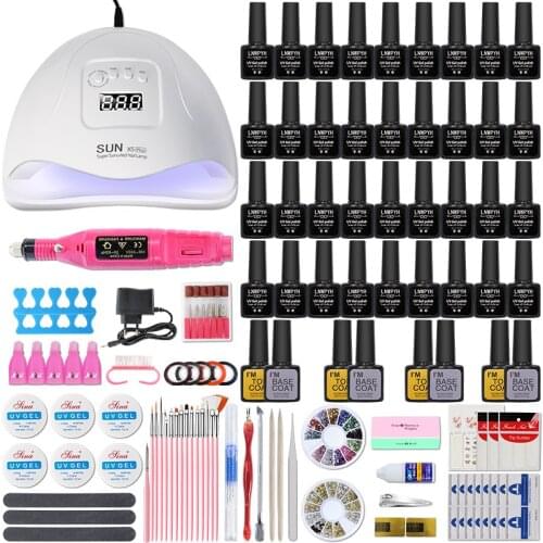 54W UV LED Lamp nail dryer and Nail Gel Polish Kit Soak Off Manicure Set electric Nail drill For Nail Art Tools set