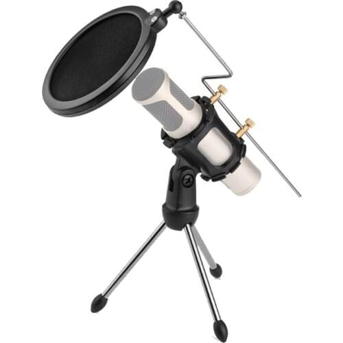 Desktop Adjustable Mic Tripod Bracket Microphone Stand Mount Holder with Filter